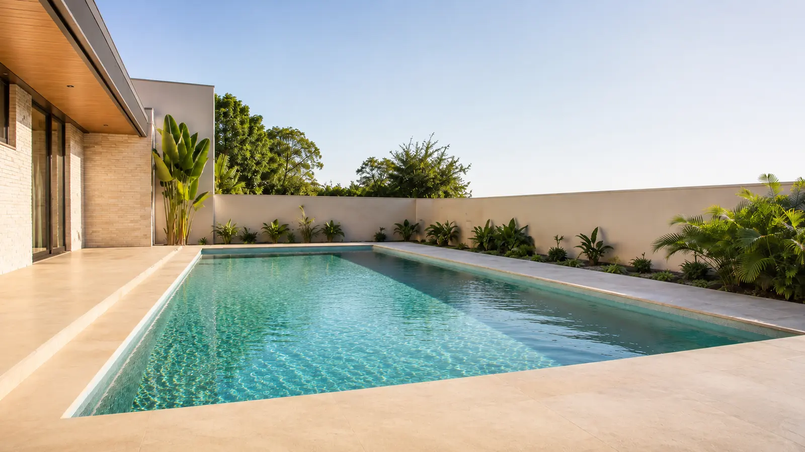 Família aproveitando piscina de fibra instalada em quintal de casa na Região dos Lagos