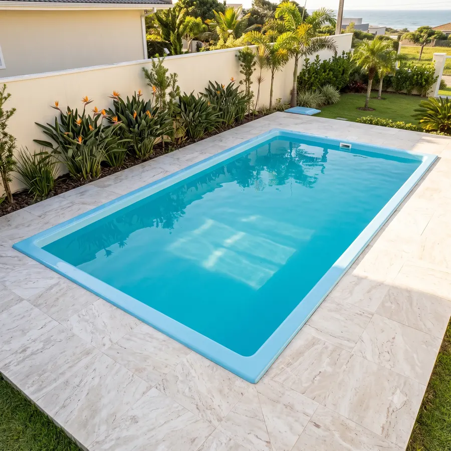 Piscina Biribol, esportiva retangular, instalada em área de lazer na Região dos Lagos